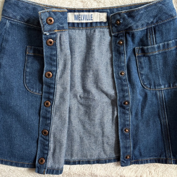 Brandy Melville Mini Denim A-Line Skirt Button Down Front Size 24 - Picture 4 of 7